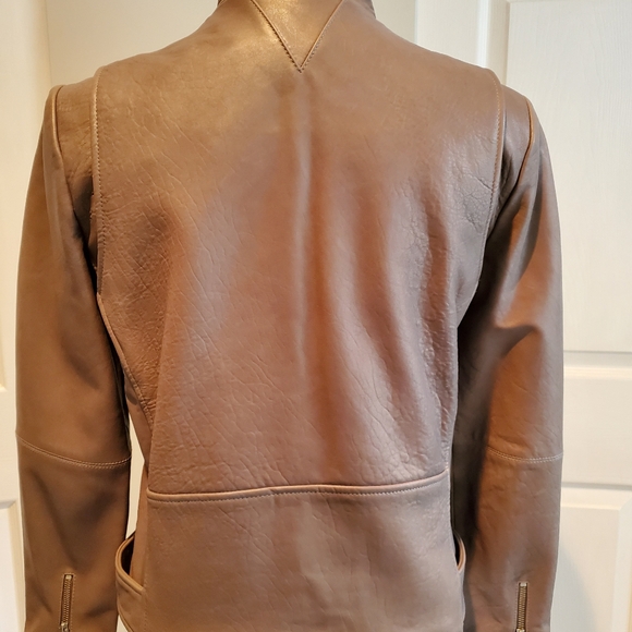 Veda Women's Leather Jacket in Taupe Grey Size M - Picture 2 of 4